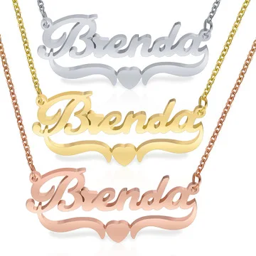 Ručni rad prilagođene ime personalizirane ime ogrlice za žene i muškarce nakit od nehrđajućeg čelika zlato popunjeni srce izjava ogrlicu Bijoux Slika 3