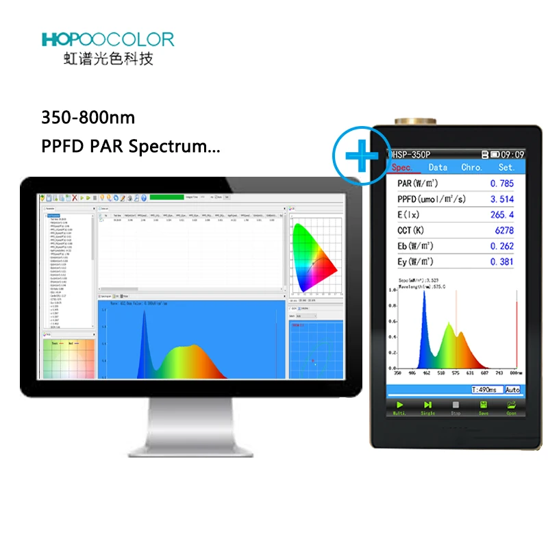Svjetlo spektrometar 350-800nm jednakosti PPFD spektra produljuje водоустойчивый senzor s програмным softver Slika 1
