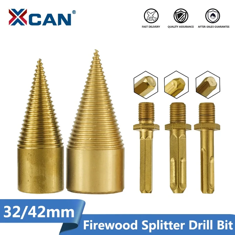 XCAN HSS Firewood Splitter Drill Bit 32-42mm TiN Prahu Hex Round Janjetina Cone Drill Bit For Wood Working Drill Bit Slika 2