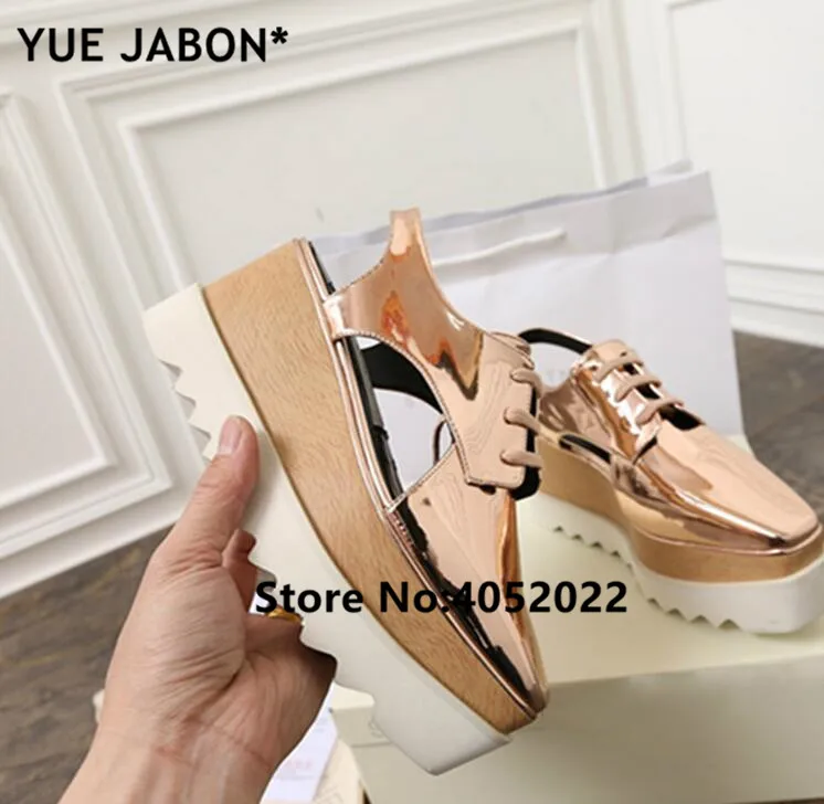 YUE JABON metalik sandale na platformu ljetna obuća Ženska Sapato Star vanjski čarapa buckle kožne sandale klinovi svakodnevni Zapato Mujer Slika 2