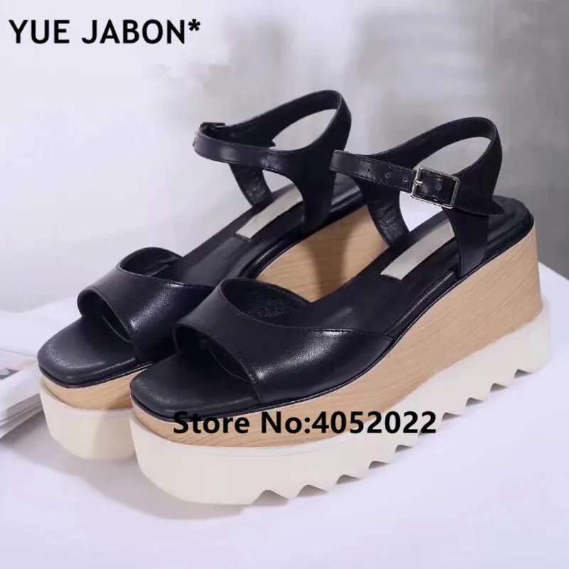 YUE JABON metalik sandale na platformu ljetna obuća Ženska Sapato Star vanjski čarapa buckle kožne sandale klinovi svakodnevni Zapato Mujer Slika 3