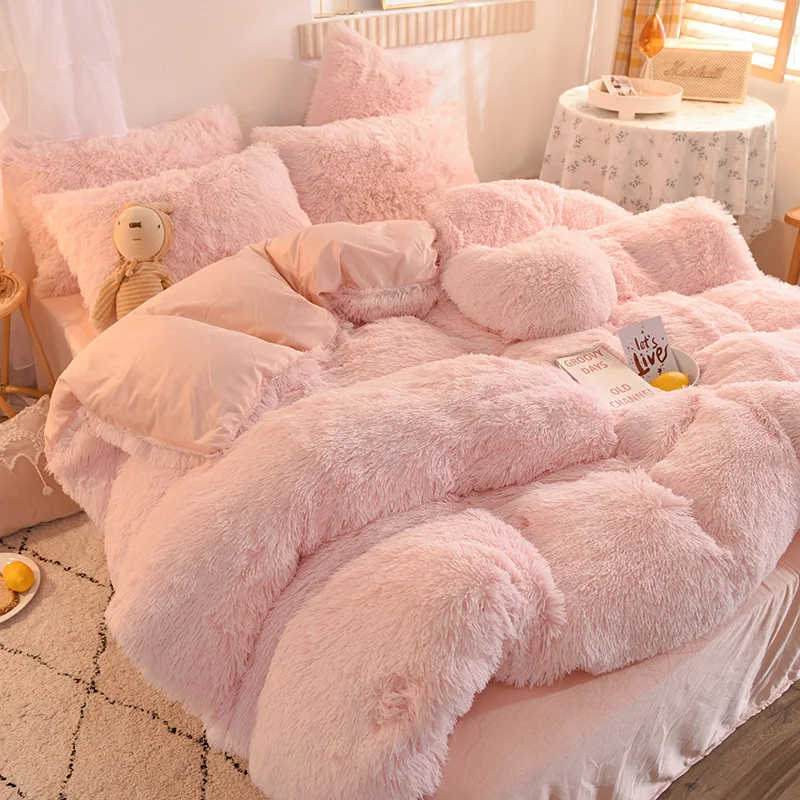 Zima je super topli dug plišani komplet posteljinu fluffy umjetno krzno dlakama deka krevetu jastučnicu skup Queen Krevetom 4kom Slika 2